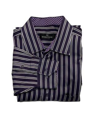 Bugatchi Mens Long Sleeve Purple Striped Button-Up Dress Shirt Size XL